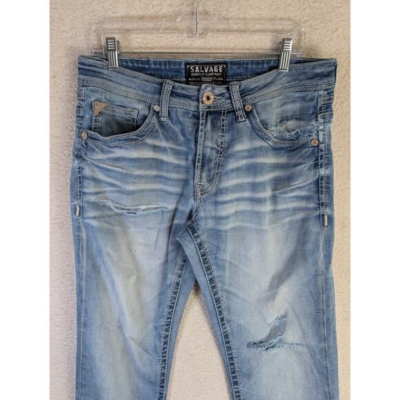 Salvage Buckle Jeans Mens 32R 32x32 Blue Mayhem Straight Leg Distressed Stretch - Picture 8 of 16